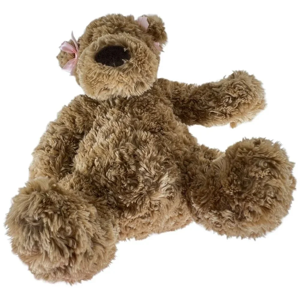 Build A Bear Brown Teddy Bear‎ Plush Talks Pink Bows Ears 17” Stuffed Animal Toy